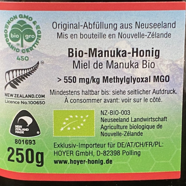 TranzAlpine Miel de Manuka MGO 400+ bio 250 g