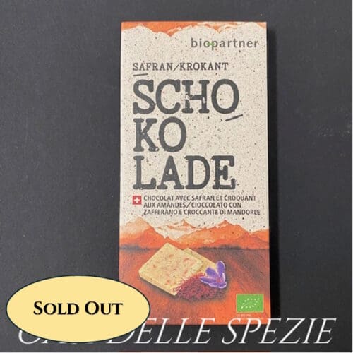Weiße Schokolade mit Safran und Mandelkrokant Bio 75g