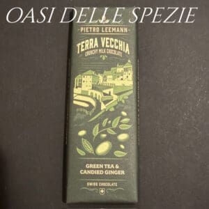 Cioccolato al latte biologico grezzo del Ticino con tè verde e zenzero candito 50g